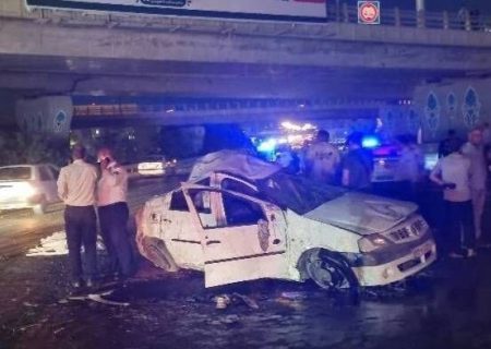 تصادف مرگبار ال۹۰ و سمند در بزرگراه رستگاری؛ ۲ نفر جان باختند